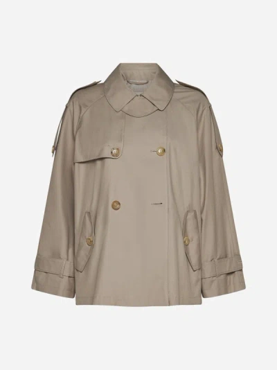 Shop Max Mara The Cube Cotton-blend Double-breasted Short Trench Coat In Beige