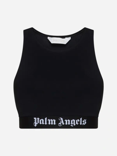 Shop Palm Angels Logo Jersey Bra In Black,white