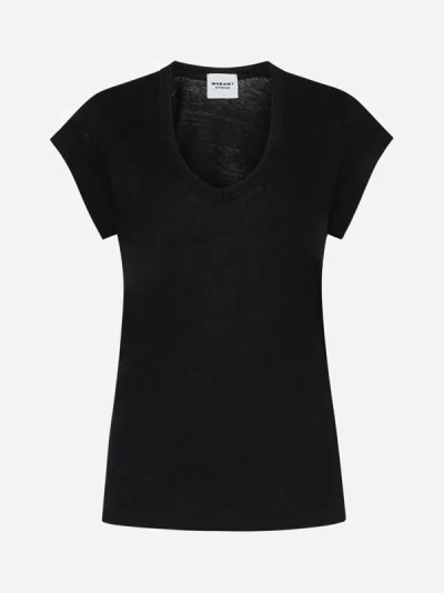 Shop Marant Etoile Zankou Linen T-shirt In Black