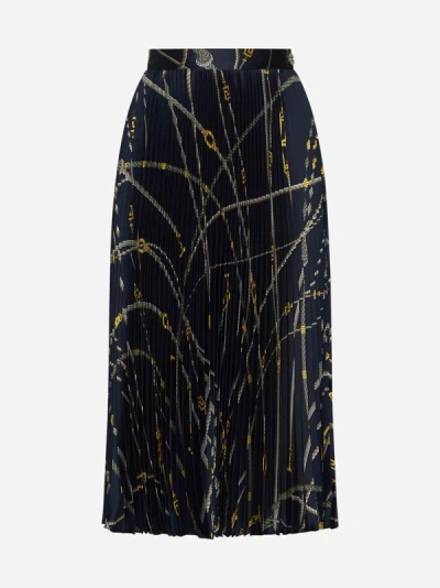 Shop Versace Ropes Print Pleated Midi Skirt In Blue,gold