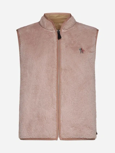 Shop Moncler Teddy And Nylon Reversible Vest In Pink,beige
