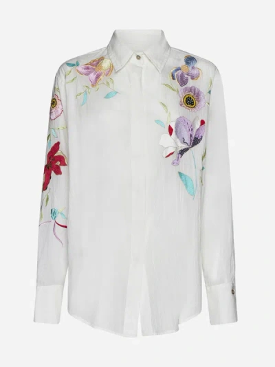 Shop Forte Forte Embroidered Floral Cotton Shirt In White,multicolor