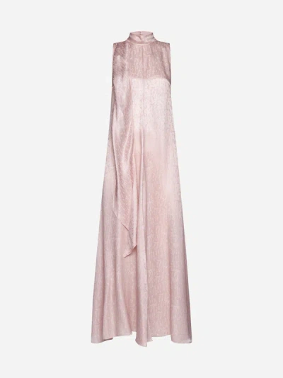 Shop Forte Forte Microdamier Silk-blend Long Dress In Pink