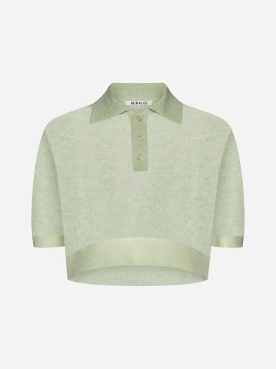 Shop Auralee Mohair-blend Cropped Polo Shirt In Light Green