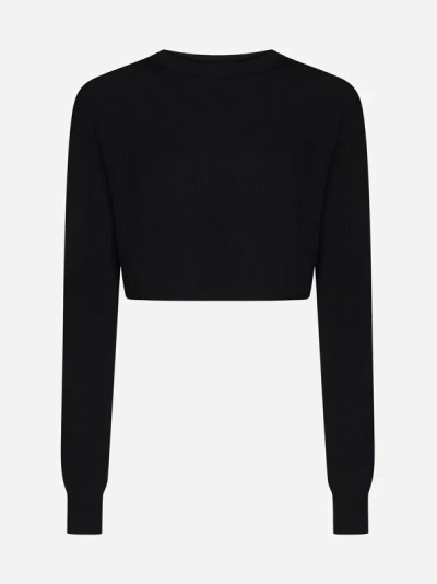 Shop Auralee Cotton Cropped Sweater In Black