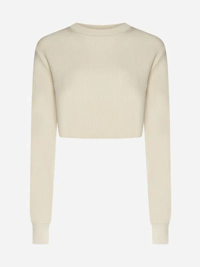 Shop Auralee Cotton Cropped Sweater In Ivory