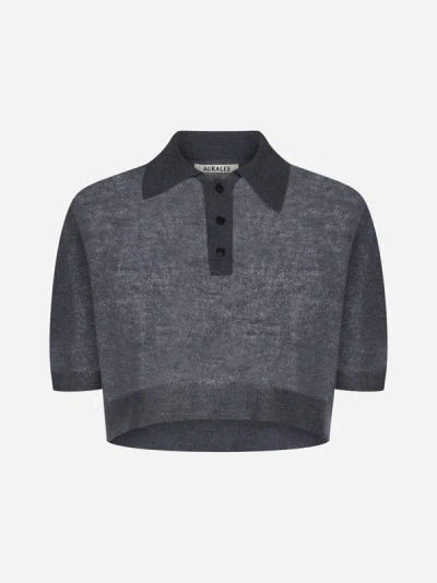Shop Auralee Mohair-blend Cropped Polo Shirt In Dark Grey