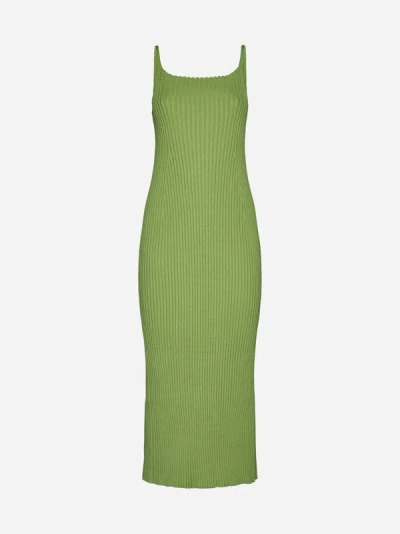 Shop Auralee Ribbed Cotton Long Dress In Sage Green