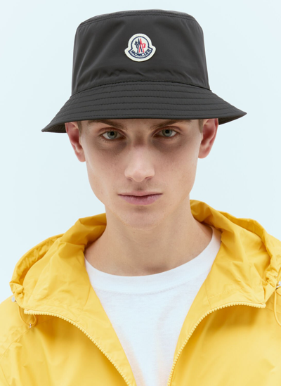 Shop Moncler Logo Patch Bucket Hat In Black