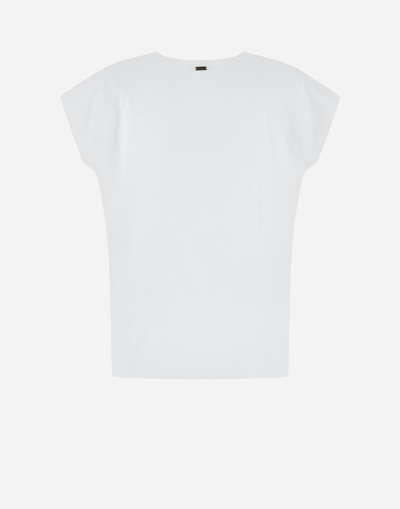 Herno White Interlock Jersey Logo T-shirt In White/brown