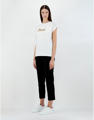 Herno White Interlock Jersey Logo T-shirt In White/brown