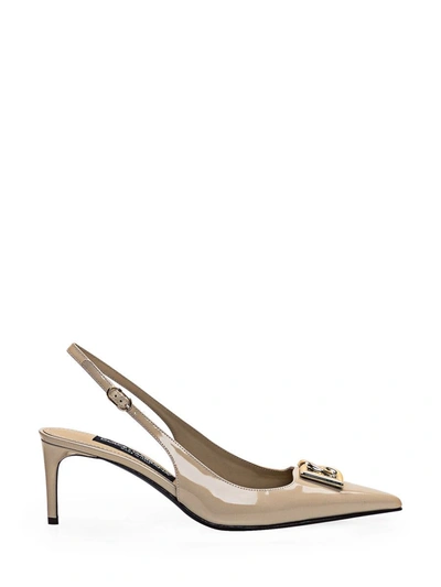 Shop Dolce & Gabbana Leather Slingbacks In Beige