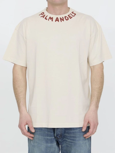 Shop Palm Angels T-shirt With Logo In Beige