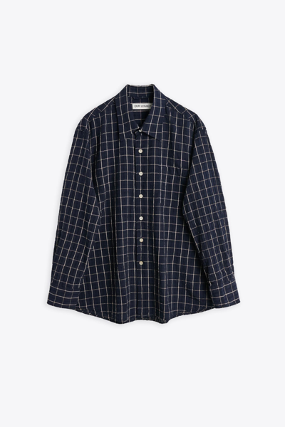 Shop Our Legacy Above Shirt Dark Blue Checked Shirt With Long Sleeves - Above Shirt