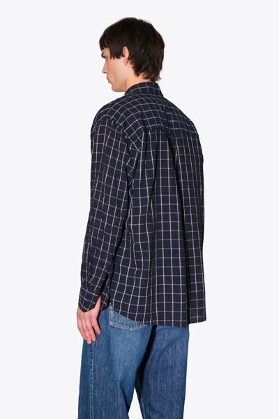 Shop Our Legacy Above Shirt Dark Blue Checked Shirt With Long Sleeves - Above Shirt