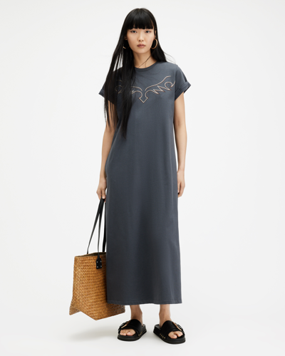 Shop Allsaints Randal Anna Short Sleeve Maxi Dress In Washed Black