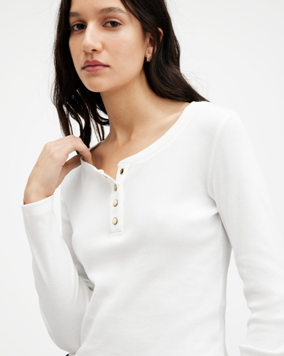 Shop Allsaints Benny Long Sleeve Button Down T-shirt In Chalk White