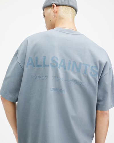 Shop Allsaints Underground Oversized Crew Neck T-shirt In Dusty Blue