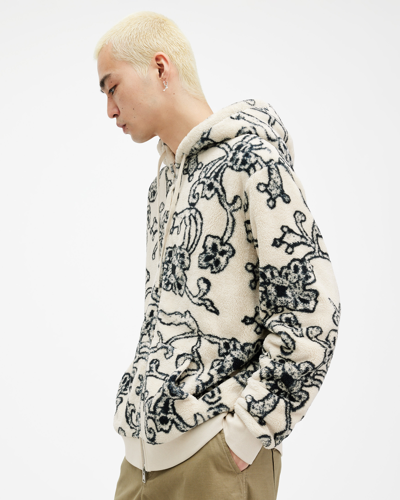 Shop Allsaints Tuscon Zip Up Printed Hoodie In Lace White