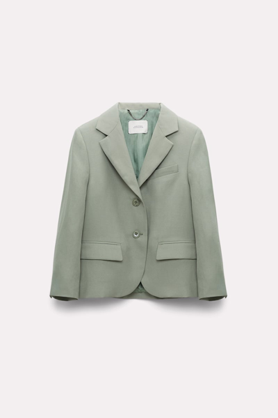 Shop Dorothee Schumacher Linen Blend Cropped Blazer With Cropped Sleeves In Green