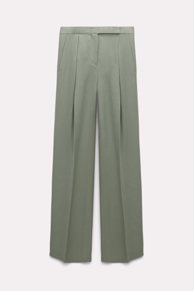 Shop Dorothee Schumacher Wide Leg Linen Blend Pants With Front Pleats In Green