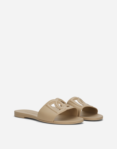 Dolce & Gabbana Cut-out Dg Rubber Sandals In Beige