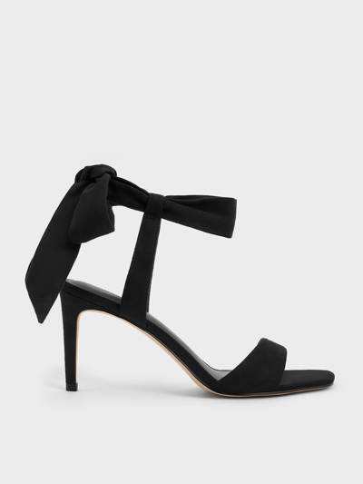 Shop Charles & Keith - Textured Tie-around Heeled Sandals In Black Textured