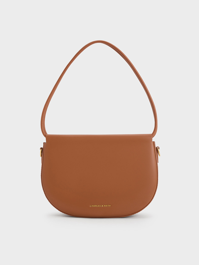 Shop Charles & Keith Elora Curved Top Handle Bag In Tan
