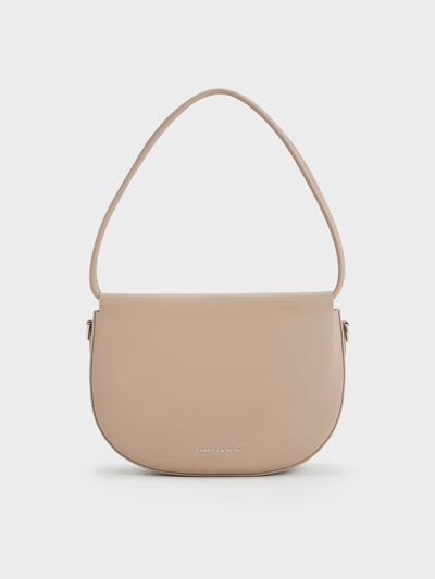 Shop Charles & Keith Elora Curved Top Handle Bag In Taupe