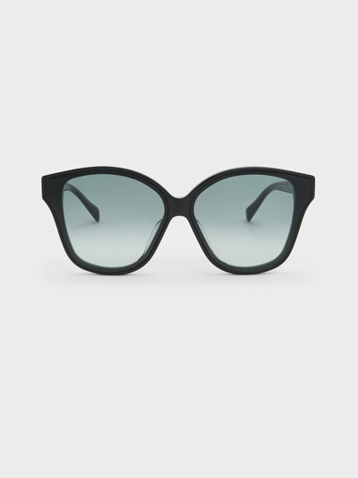 Shop Charles & Keith Recycled Acetate Classic Square Sunglasses In Black