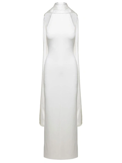 Shop Solace London 'dahlia' Long White Dress With Halterneck In Stretch Fabric Woman