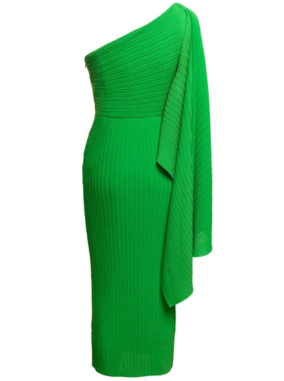 Shop Solace London 'lenna' Midi Green One-shoulder Dress In Pleated Fabric Woman