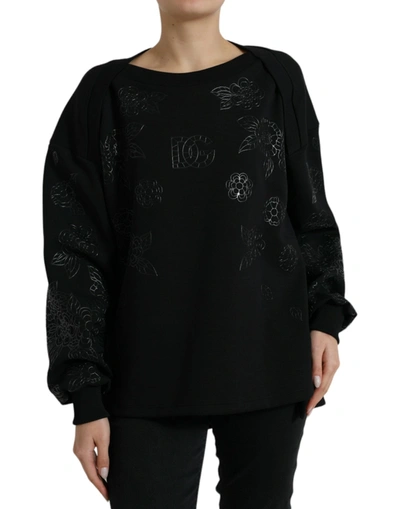 Shop Dolce & Gabbana Black Pullover Floral Logo Applique Sweater