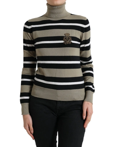 Shop Dolce & Gabbana Multicolor Stripes Logo Turtle Neck Pullover Sweater