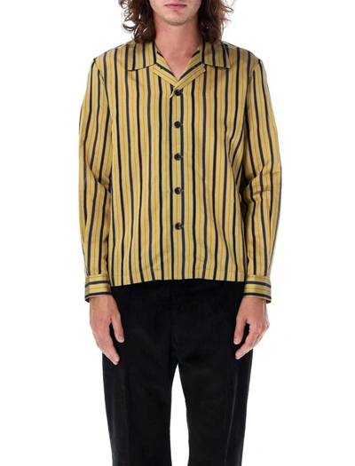 Shop Bode Alumni Stripe Long Sleeve Shirt In Yellow