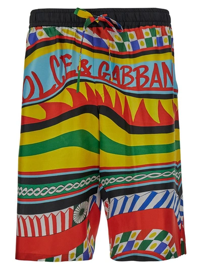 Shop Dolce & Gabbana Multicolor Shorts With All-over Carretto Print In Silk Man