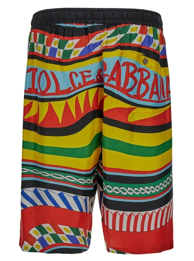 Shop Dolce & Gabbana Multicolor Shorts With All-over Carretto Print In Silk Man