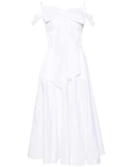 Shop Patou White Bow-detail Midi Dress