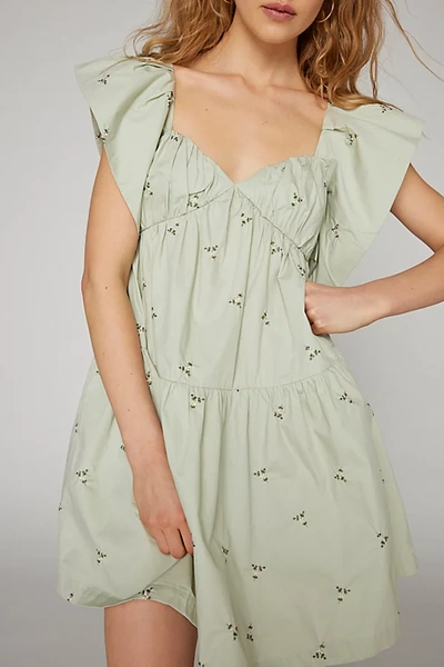 Shop En Saison Anya Embroidered Floral Mini Dress In Green, Women's At Urban Outfitters