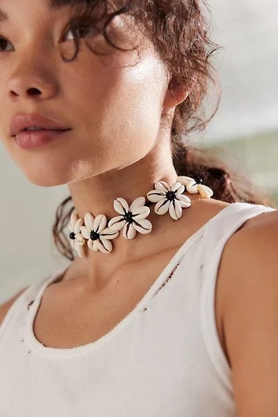 Shop Urban Outfitters Shell Flower Choker Necklace In Cream, Women's At