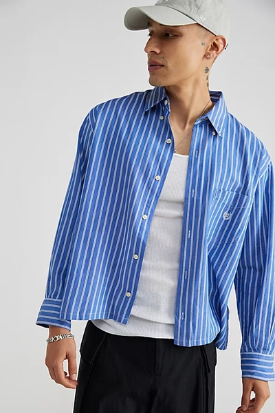 Shop Urban Renewal Remade Clean Finish Cropped Button-down Shirt In Blue, Men's At Urban Outfitters