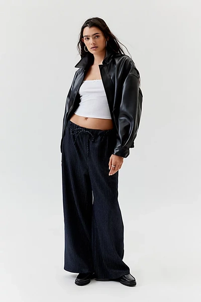 Shop Urban Renewal Remnants Pinstripe Pull-on Trouser Pant In Navy At Urban Outfitters