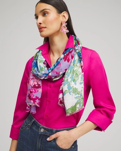 Shop Chico's Mixed Floral Print Oblong Scarf In Magenta Rose |