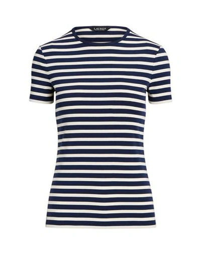 Shop Lauren Ralph Lauren Striped Stretch Cotton Crewneck Tee Woman T-shirt Navy Blue Size L Cotton, Elast