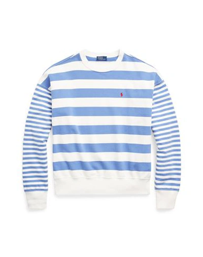 Shop Polo Ralph Lauren Striped Organic Cotton Terry Sweatshirt Woman Sweatshirt Light Blue Size L Cotton