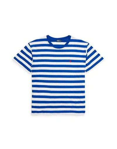 Shop Polo Ralph Lauren Striped Cotton Jersey Crewneck Tee Woman T-shirt Bright Blue Size L Cotton