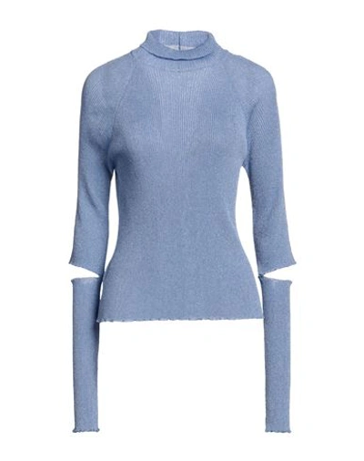 Shop Des Phemmes Des_phemmes Woman Turtleneck Pastel Blue Size 8 Viscose, Polyester, Metallic Polyester