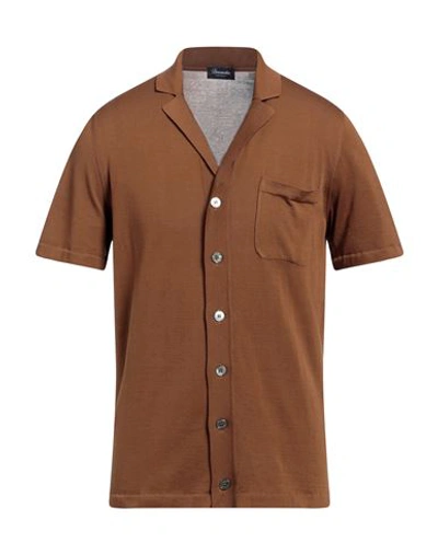 Shop Drumohr Man Shirt Brown Size 40 Cotton