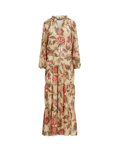 Shop Lauren Ralph Lauren Floral Crinkle Georgette Tiered Dress Woman Maxi Dress Beige Size 8 Recycled Pol