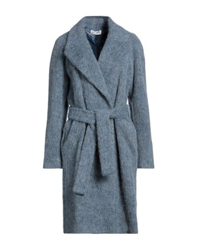 Shop Sandro Ferrone Woman Coat Slate Blue Size 10 Cotton, Polyester, Wool, Nylon, Textile Fibers
